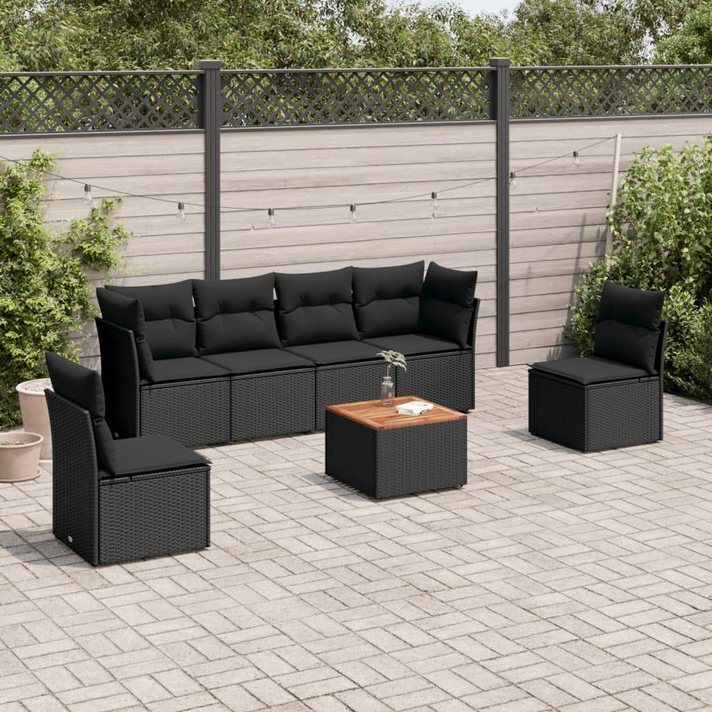 Set Divani da Giardino con Cuscini 7pz Nero Polyrattan - homemem39