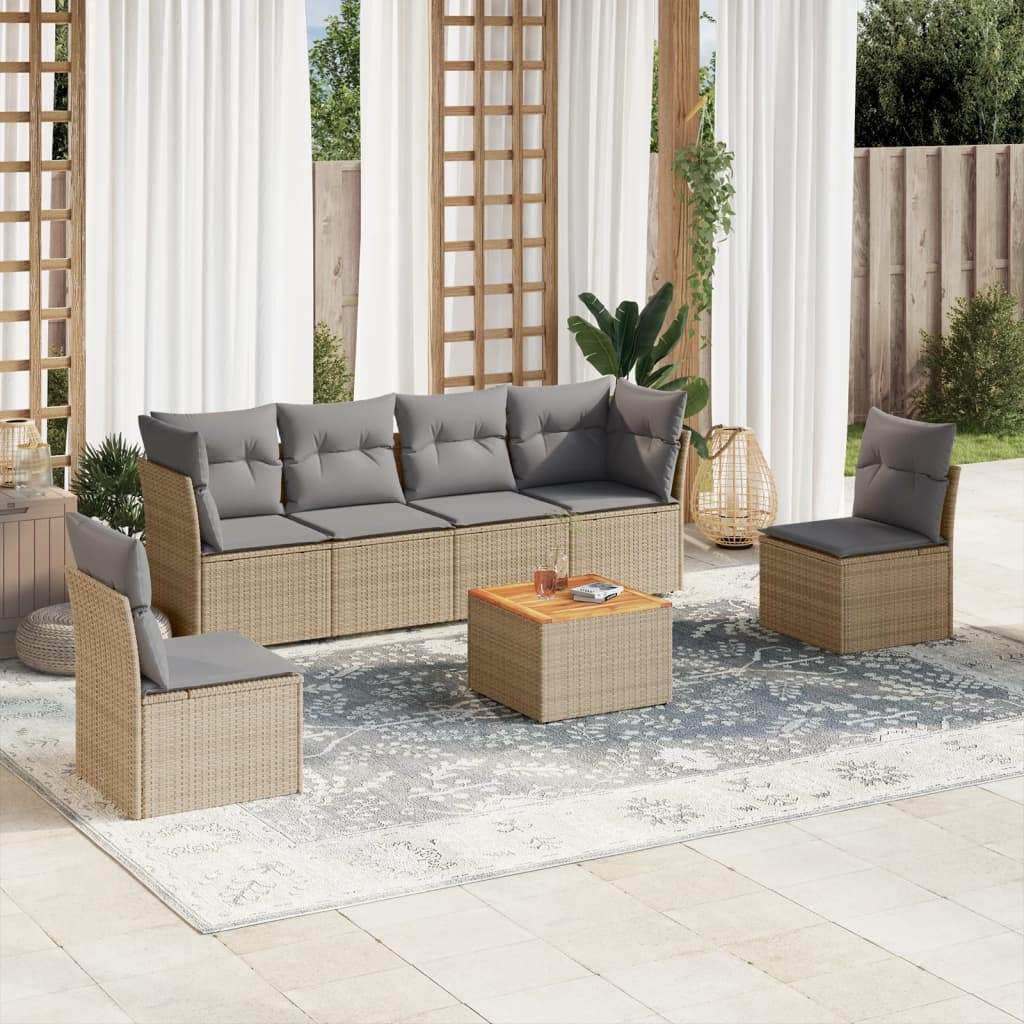 Set Divani da Giardino 7 pz con Cuscini Beige in Polyrattan - homemem39