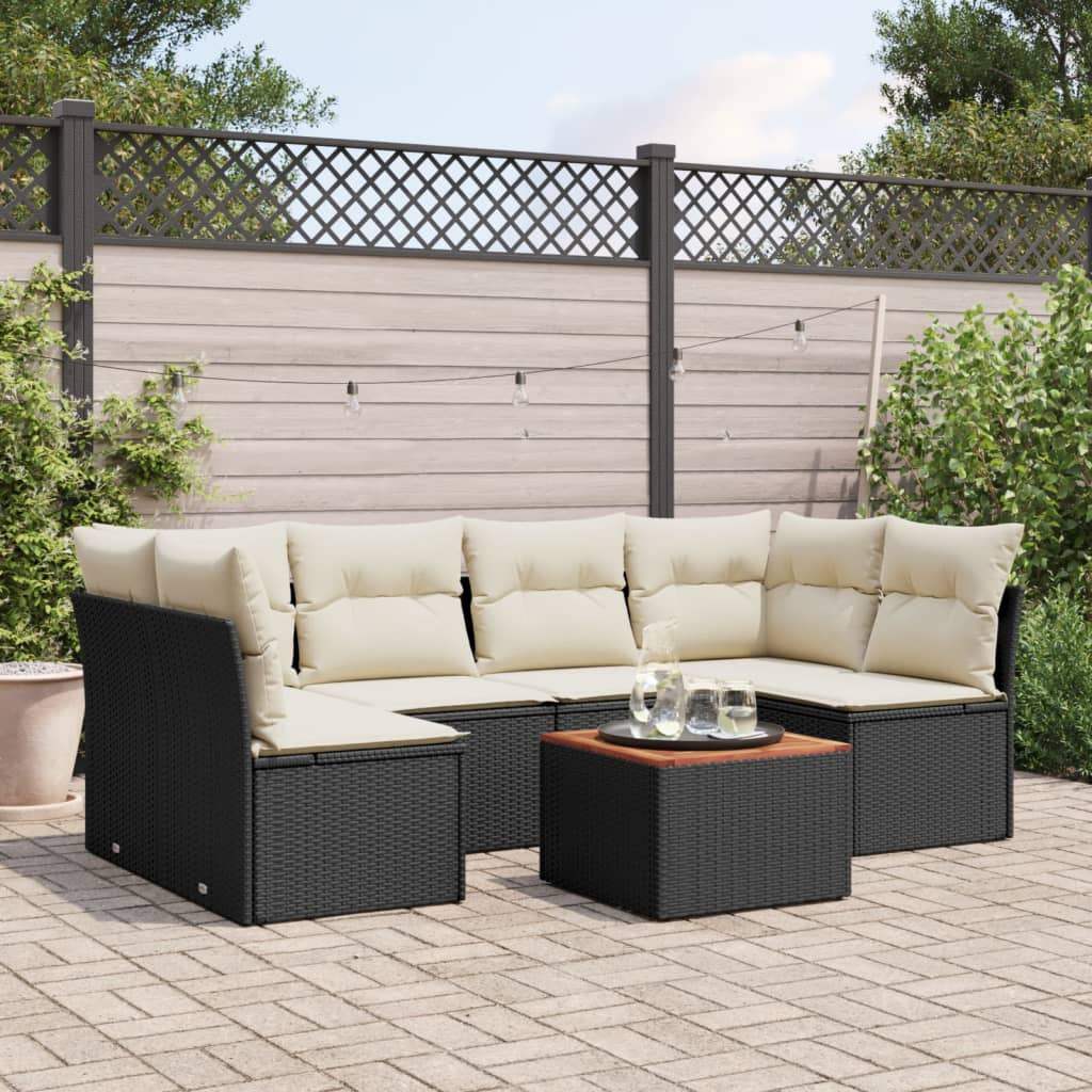 Set Divani da Giardino con Cuscini 7pz Nero Polyrattan - homemem39