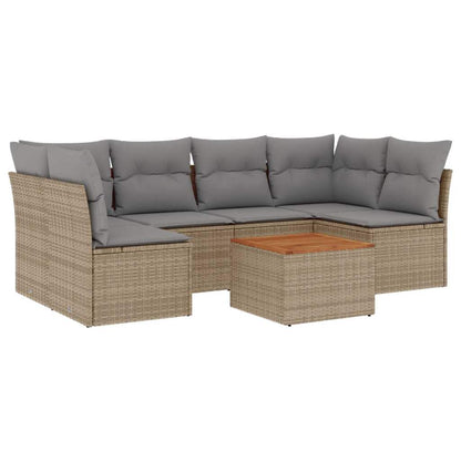 Set Divani da Giardino 7 pz con Cuscini Beige in Polyrattan - homemem39