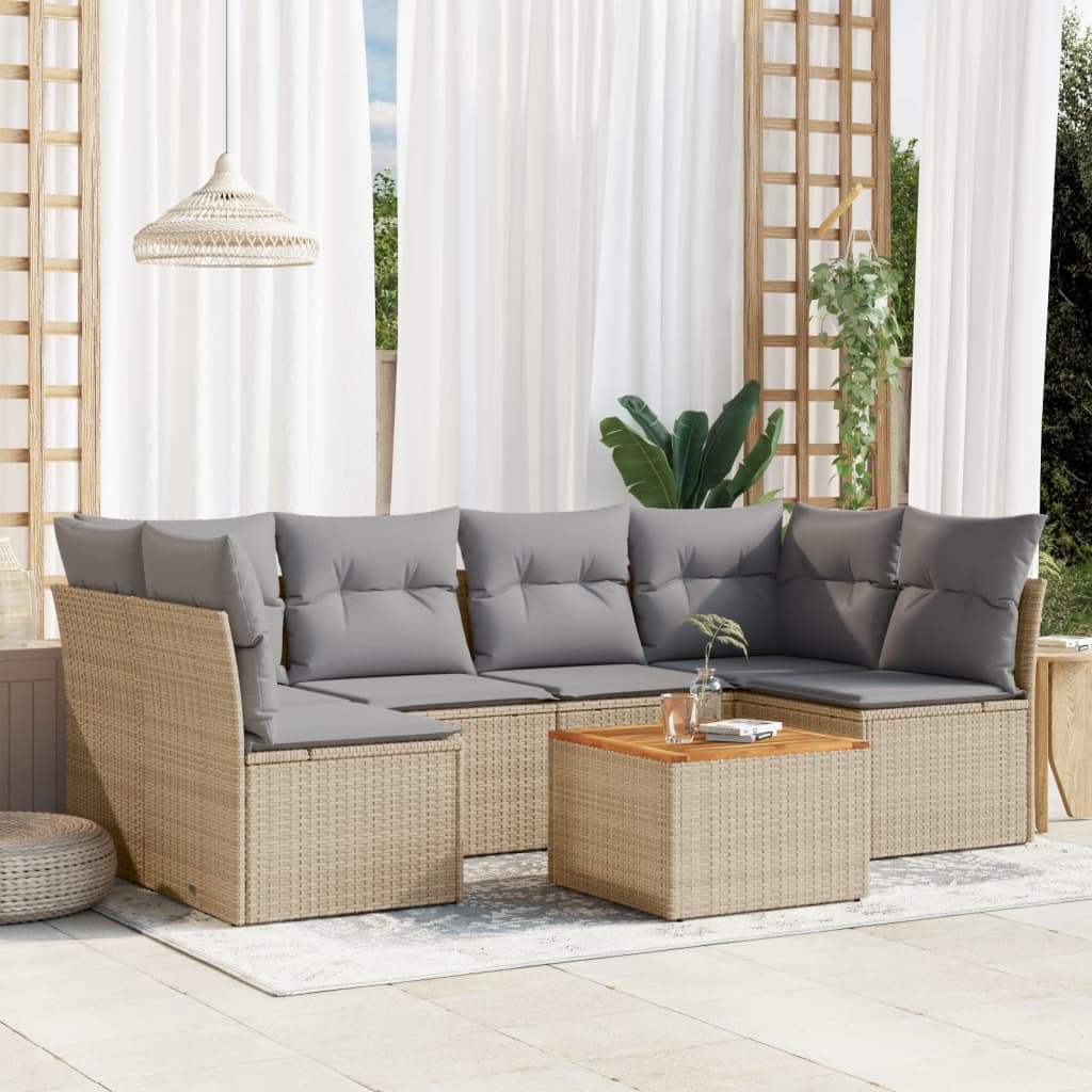 Set Divani da Giardino 7 pz con Cuscini Beige in Polyrattan - homemem39