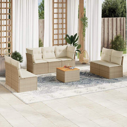 Set Divano da Giardino 8 pz con Cuscini Beige in Polyrattan - homemem39