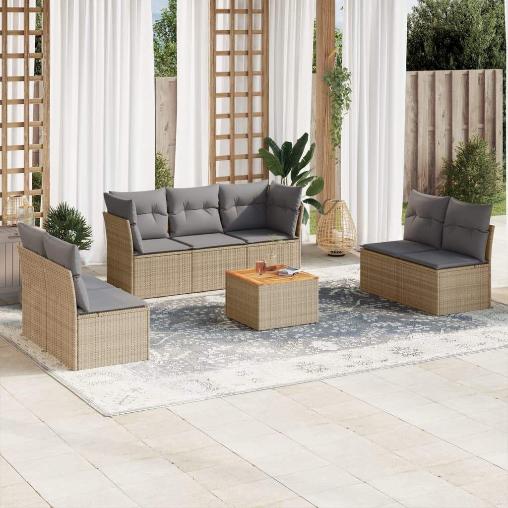 Set Divano da Giardino 8 pz con Cuscini Beige in Polyrattan - homemem39