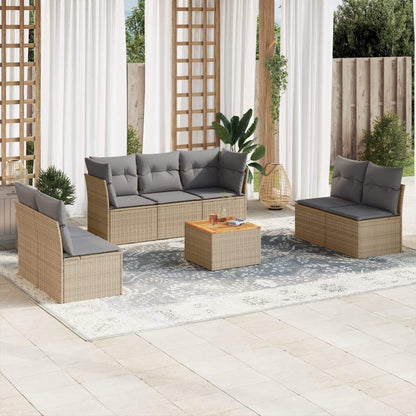 Set Divano da Giardino 8 pz con Cuscini Beige in Polyrattan - homemem39