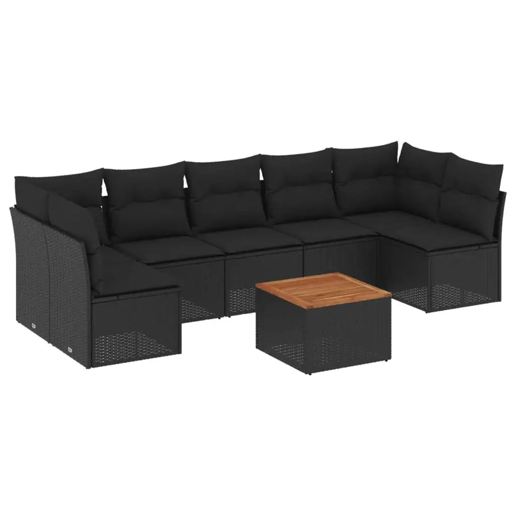 Set Divani da Giardino con Cuscini 8 pz Nero in Polyrattan - homemem39