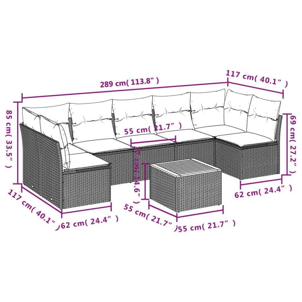 Set Divani da Giardino con Cuscini 8 pz Nero in Polyrattan - homemem39