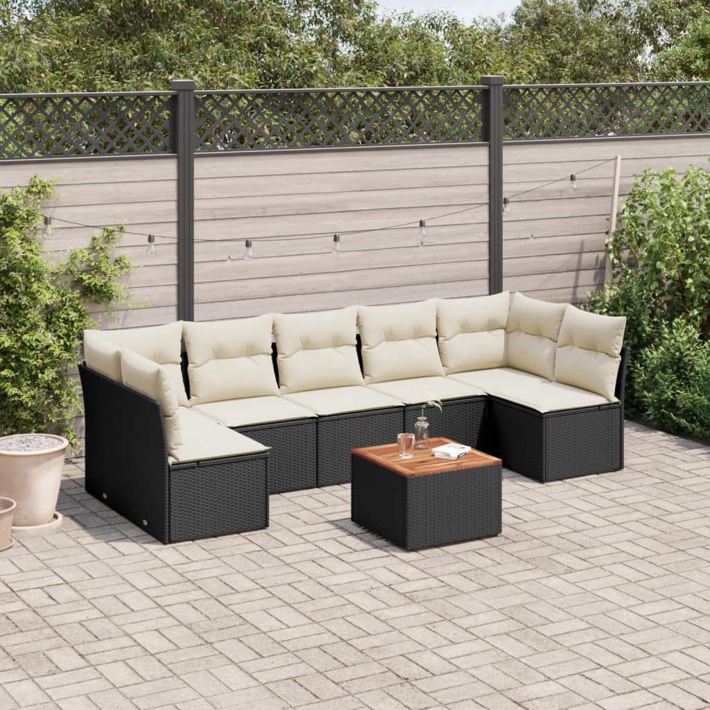 Set Divani da Giardino con Cuscini 8 pz Nero in Polyrattan - homemem39