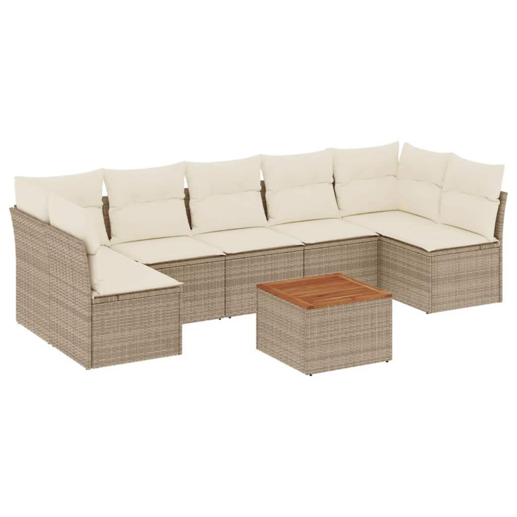 Set Divano da Giardino 8 pz con Cuscini Beige in Polyrattan - homemem39