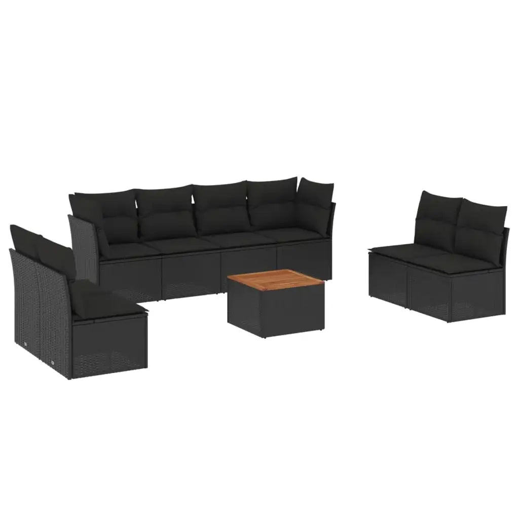 Set Divani da Giardino 9 pz con Cuscini Nero in Polyrattan - homemem39