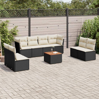 Set Divani da Giardino 9 pz con Cuscini Nero in Polyrattan - homemem39