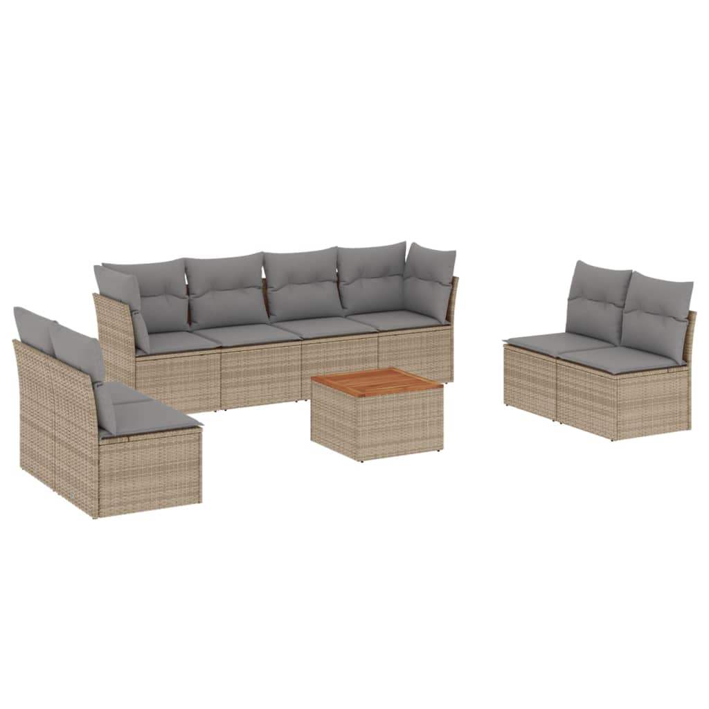 Set Divano da Giardino 9 pz con Cuscini Beige in Polyrattan - homemem39