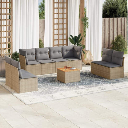 Set Divano da Giardino 9 pz con Cuscini Beige in Polyrattan - homemem39