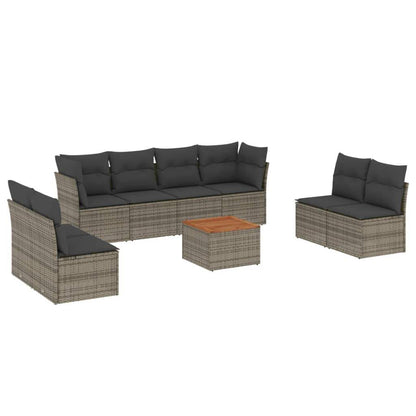 Set Divano da Giardino 9 pz con Cuscini Grigio in Polyrattan - homemem39
