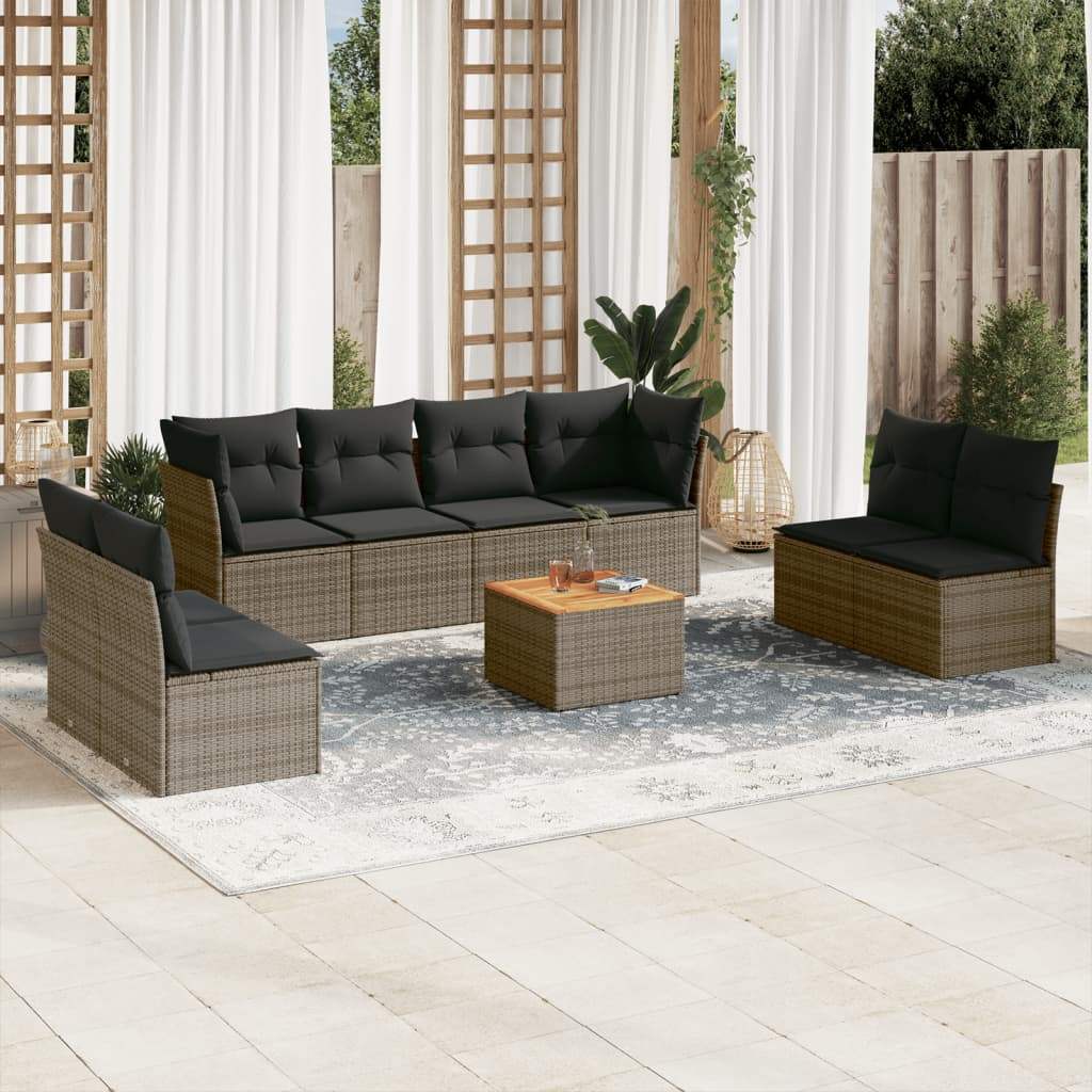 Set Divano da Giardino 9 pz con Cuscini Grigio in Polyrattan - homemem39