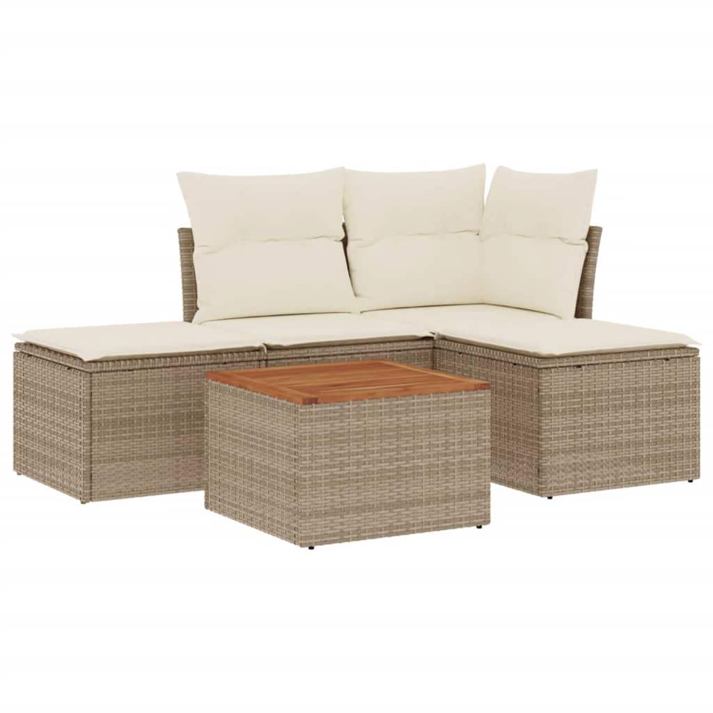 Set Divano da Giardino 5 pz con Cuscini Beige in Polyrattan - homemem39