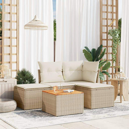 Set Divano da Giardino 5 pz con Cuscini Beige in Polyrattan - homemem39