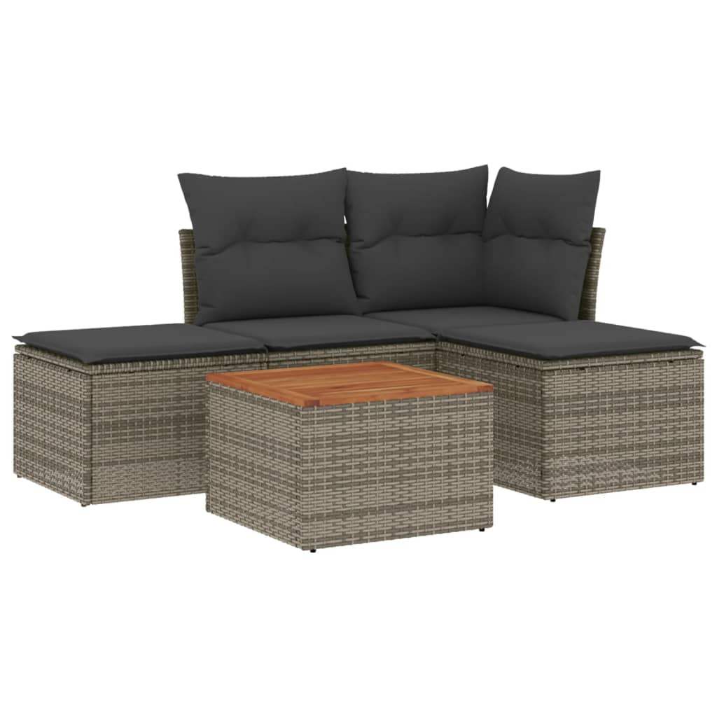 Set Divano da Giardino 5 pz con Cuscini Grigio in Polyrattan - homemem39
