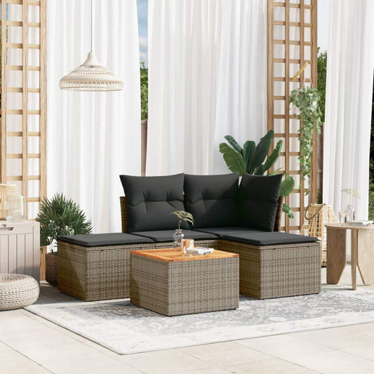 Set Divano da Giardino 5 pz con Cuscini Grigio in Polyrattan - homemem39