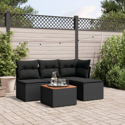 Set Divani da Giardino 5 pz con Cuscini in Polyrattan Nero - homemem39