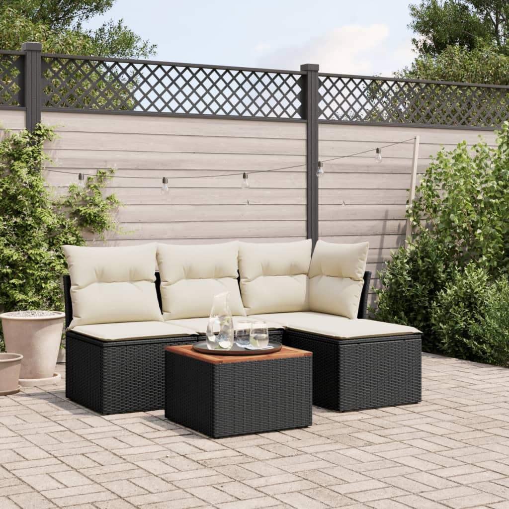 Set Divani da Giardino 5 pz con Cuscini in Polyrattan Nero - homemem39