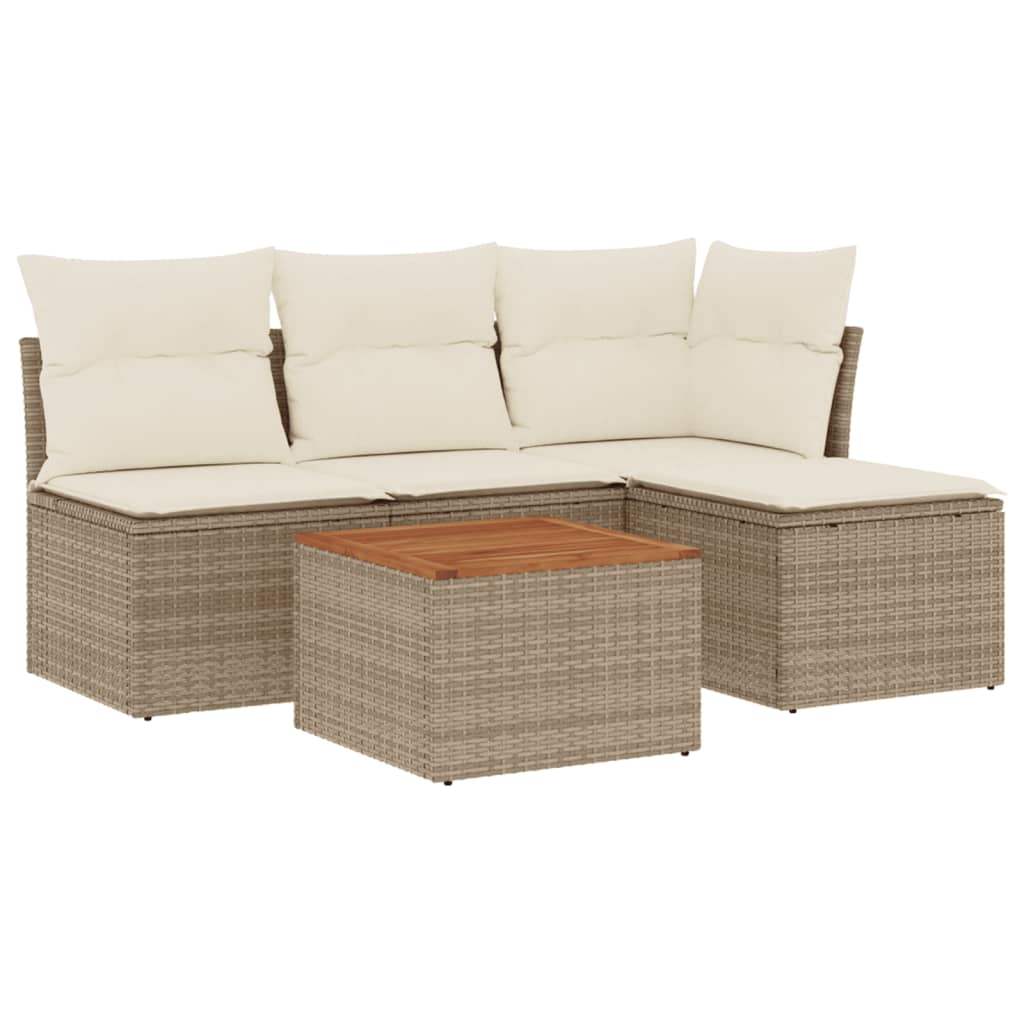 Set Divano da Giardino 5 pz con Cuscini Beige in Polyrattan - homemem39