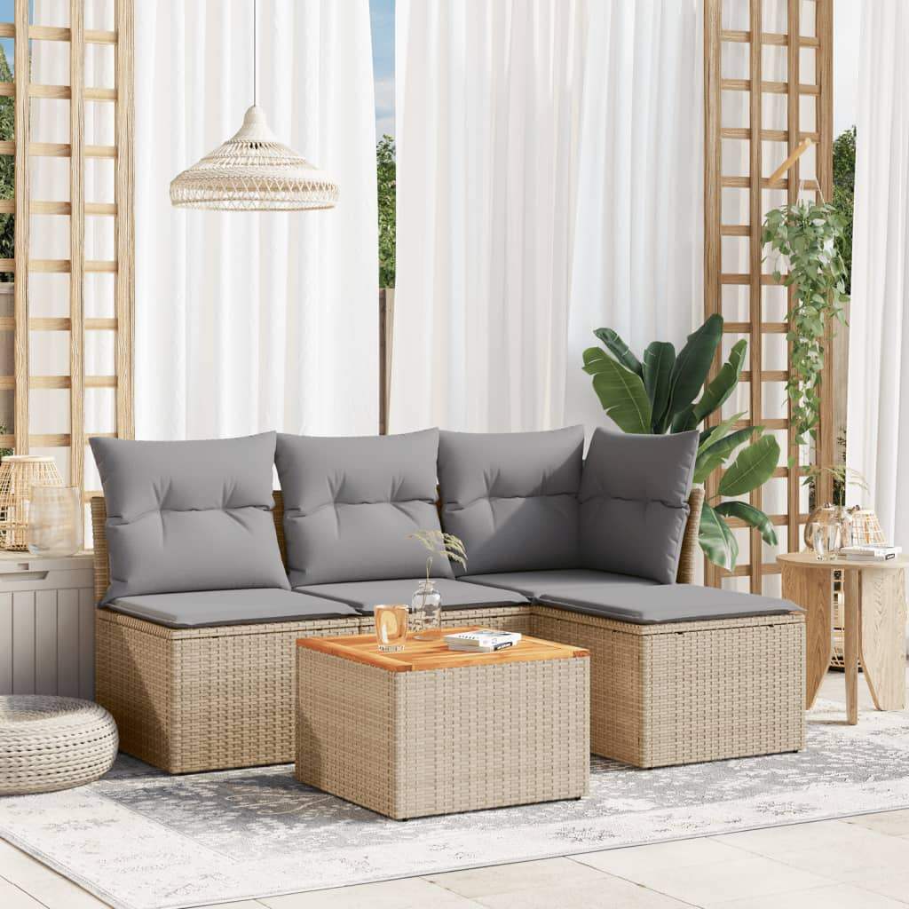 Set Divano da Giardino 5 pz con Cuscini Beige in Polyrattan - homemem39