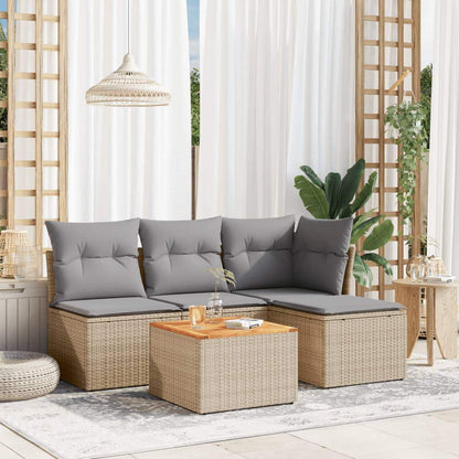 Set Divano da Giardino 5 pz con Cuscini Beige in Polyrattan - homemem39