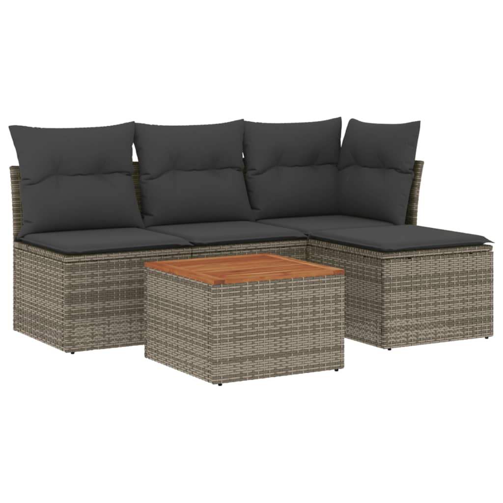 Set Divano da Giardino 5 pz con Cuscini Grigio in Polyrattan - homemem39