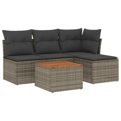 Set Divano da Giardino 5 pz con Cuscini Grigio in Polyrattan - homemem39