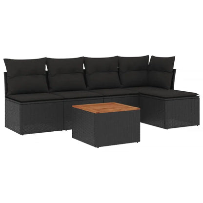 Set Divano da Giardino 6 pz con Cuscini Nero in Polyrattan - homemem39