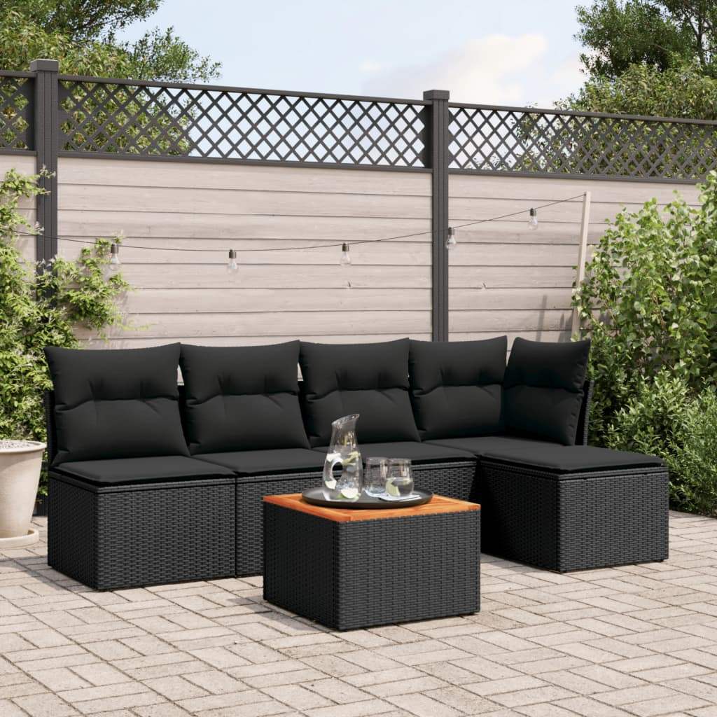 Set Divano da Giardino 6 pz con Cuscini Nero in Polyrattan - homemem39