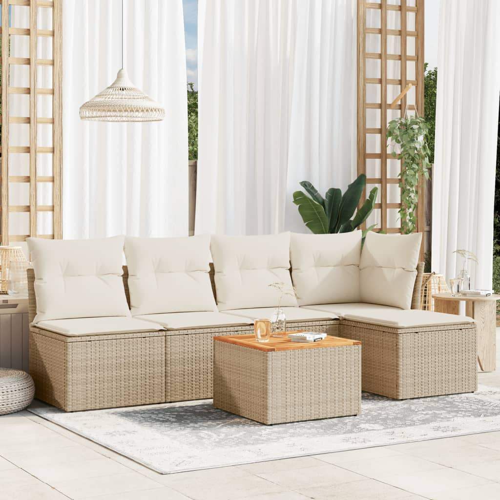 Set Divano da Giardino 6 pz con Cuscini Beige in Polyrattan - homemem39