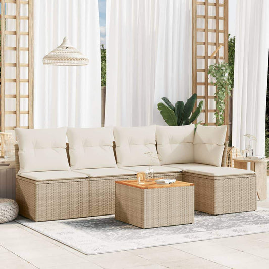 Set Divano da Giardino 6 pz con Cuscini Beige in Polyrattan - homemem39