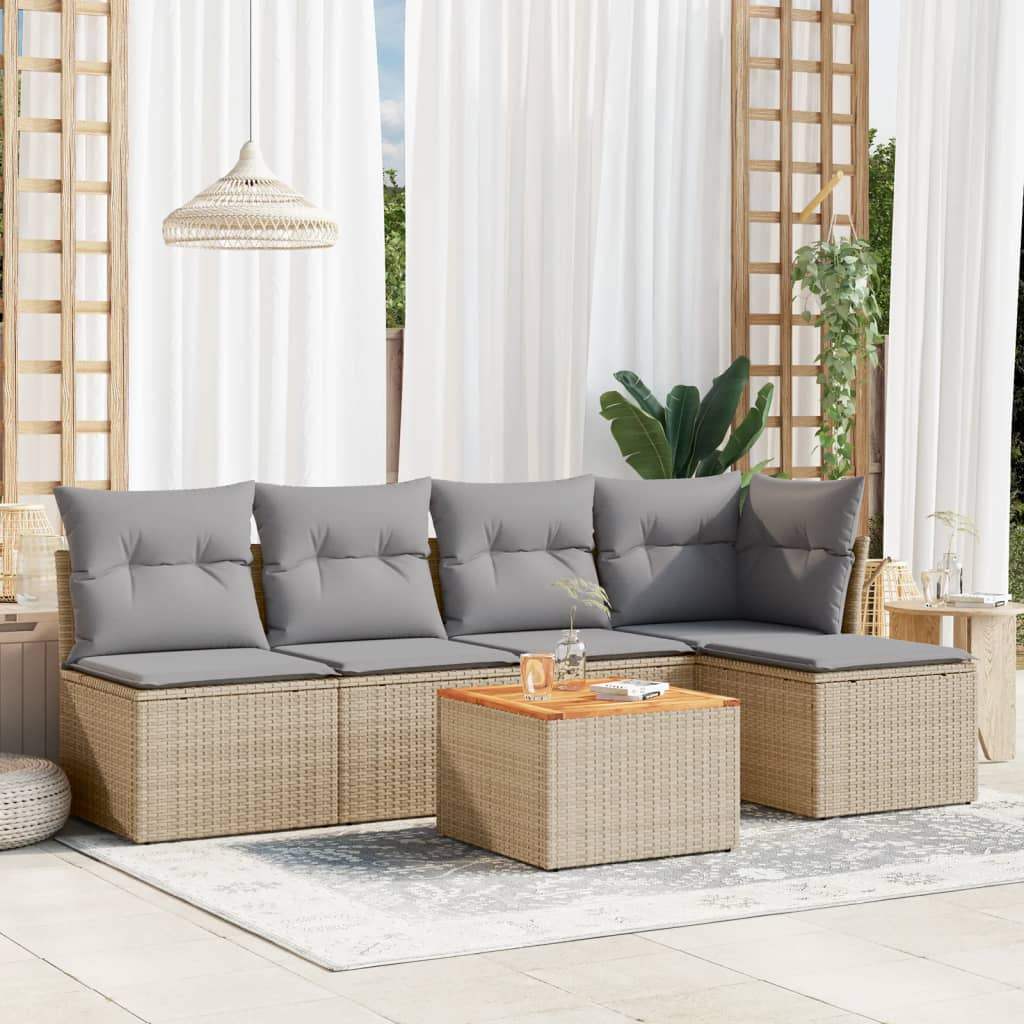 Set Divano da Giardino 6 pz con Cuscini Beige in Polyrattan - homemem39