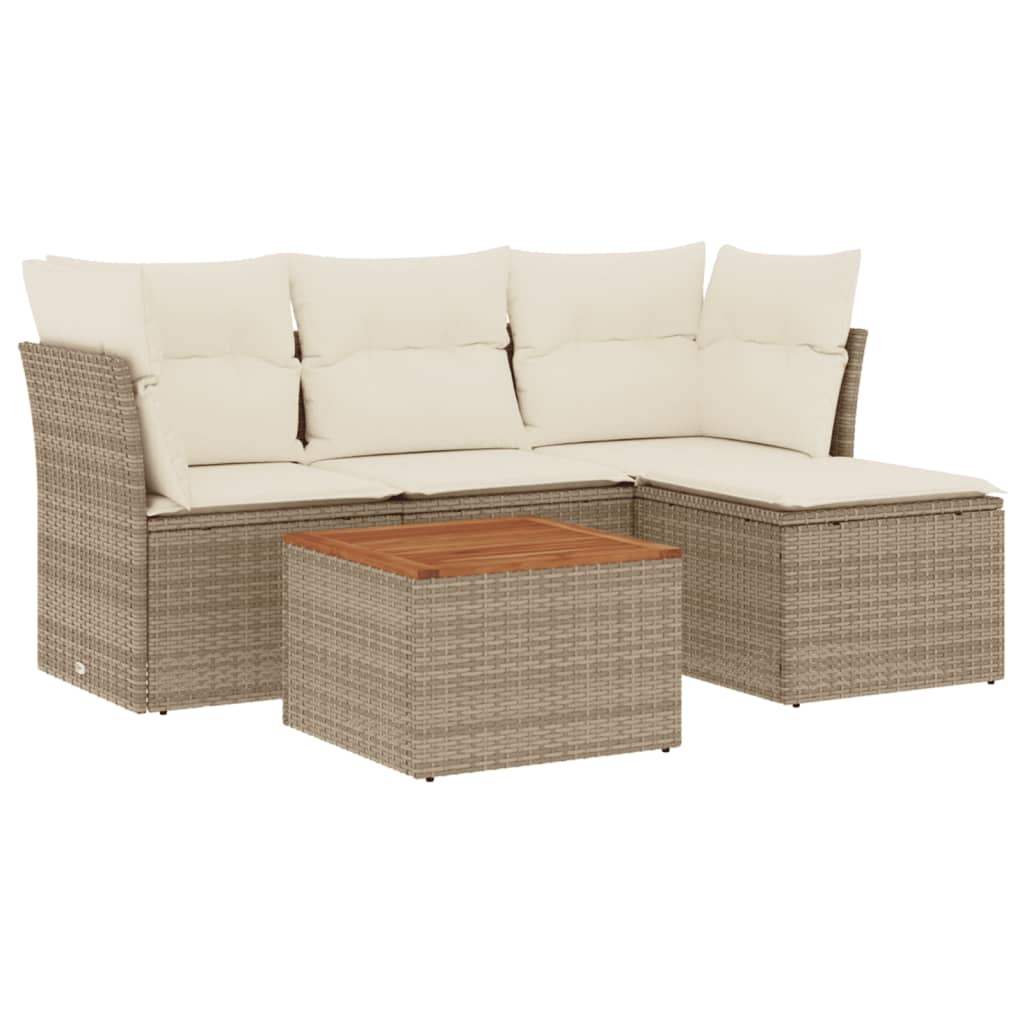 Set Divano da Giardino 5 pz con Cuscini Beige in Polyrattan - homemem39