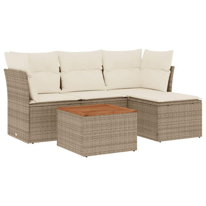 Set Divano da Giardino 5 pz con Cuscini Beige in Polyrattan - homemem39