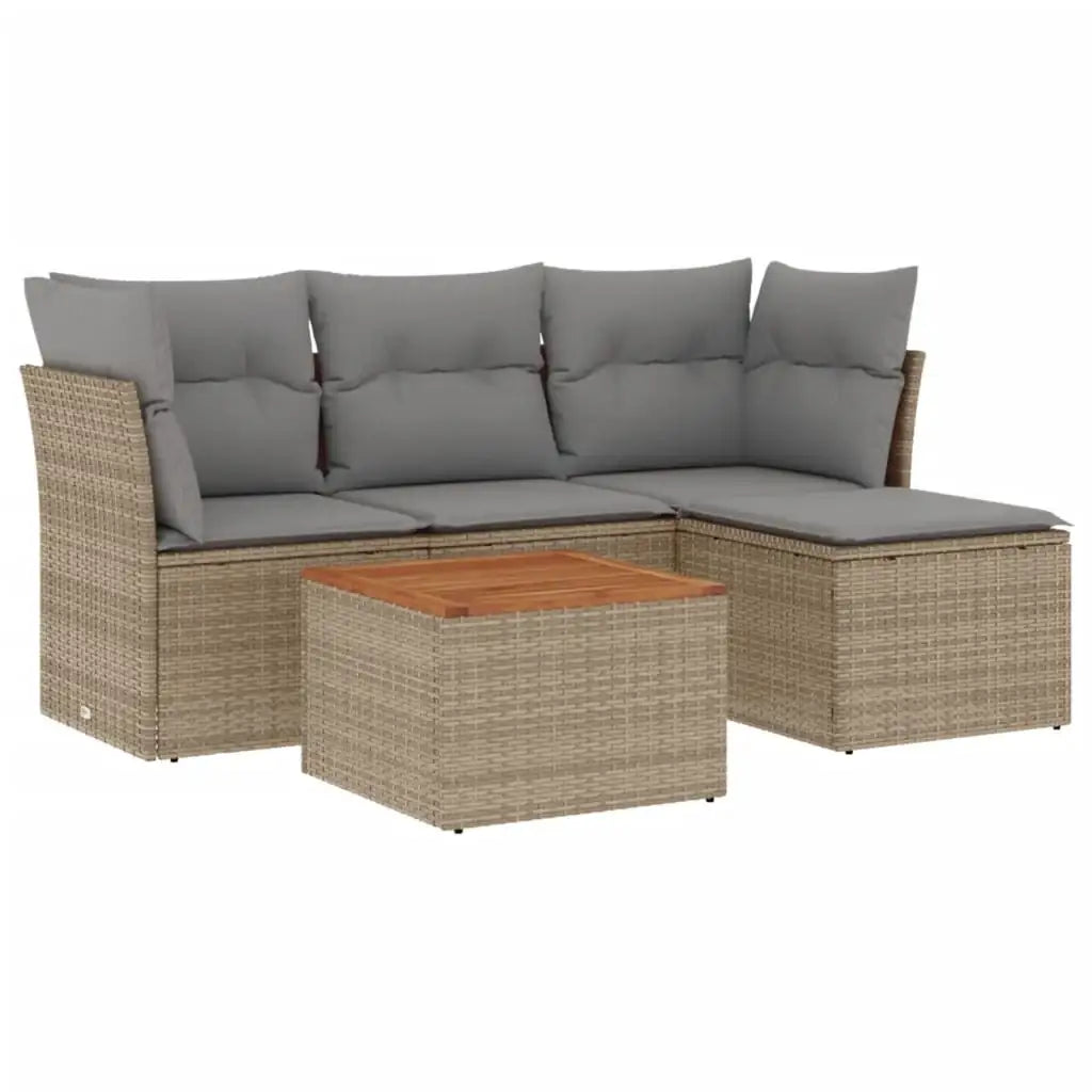 Set Divano da Giardino 5 pz con Cuscini Beige in Polyrattan - homemem39