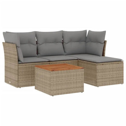 Set Divano da Giardino 5 pz con Cuscini Beige in Polyrattan - homemem39