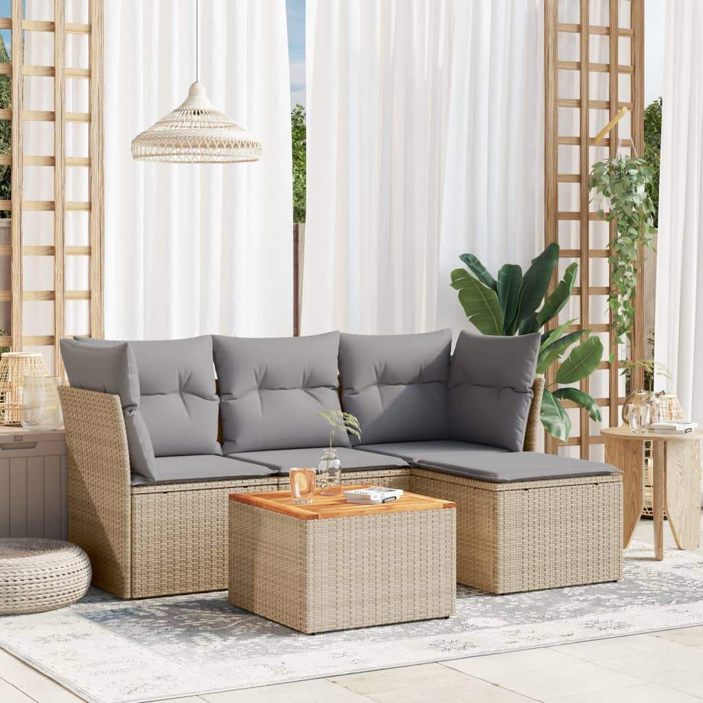 Set Divano da Giardino 5 pz con Cuscini Beige in Polyrattan - homemem39