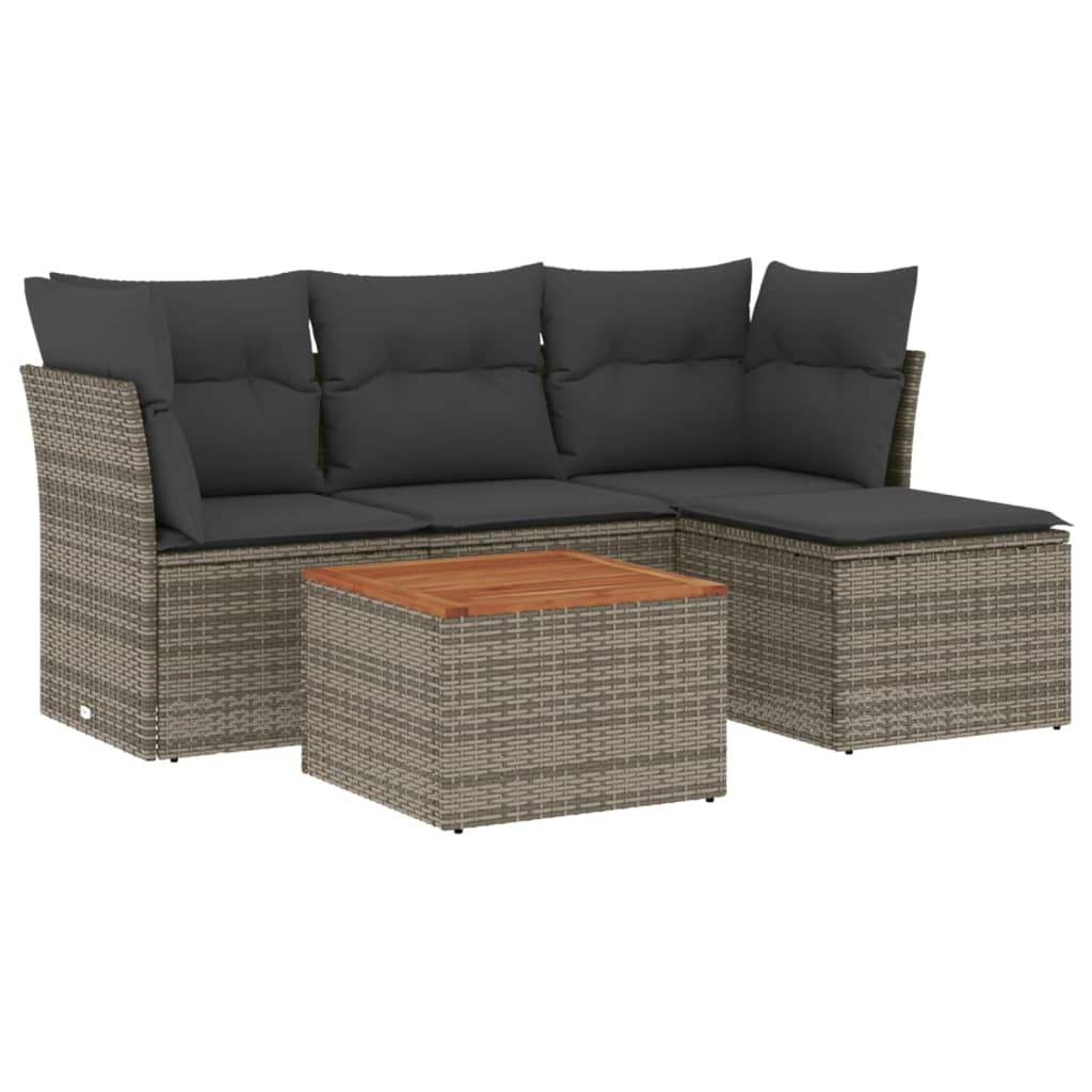 Set Divano da Giardino 5 pz con Cuscini Grigio in Polyrattan - homemem39