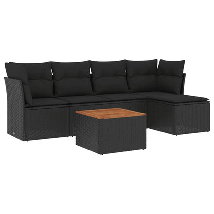 Set Divano da Giardino 6 pz con Cuscini Nero in Polyrattan - homemem39