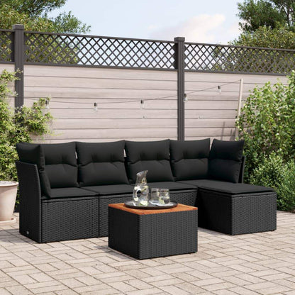 Set Divano da Giardino 6 pz con Cuscini Nero in Polyrattan - homemem39