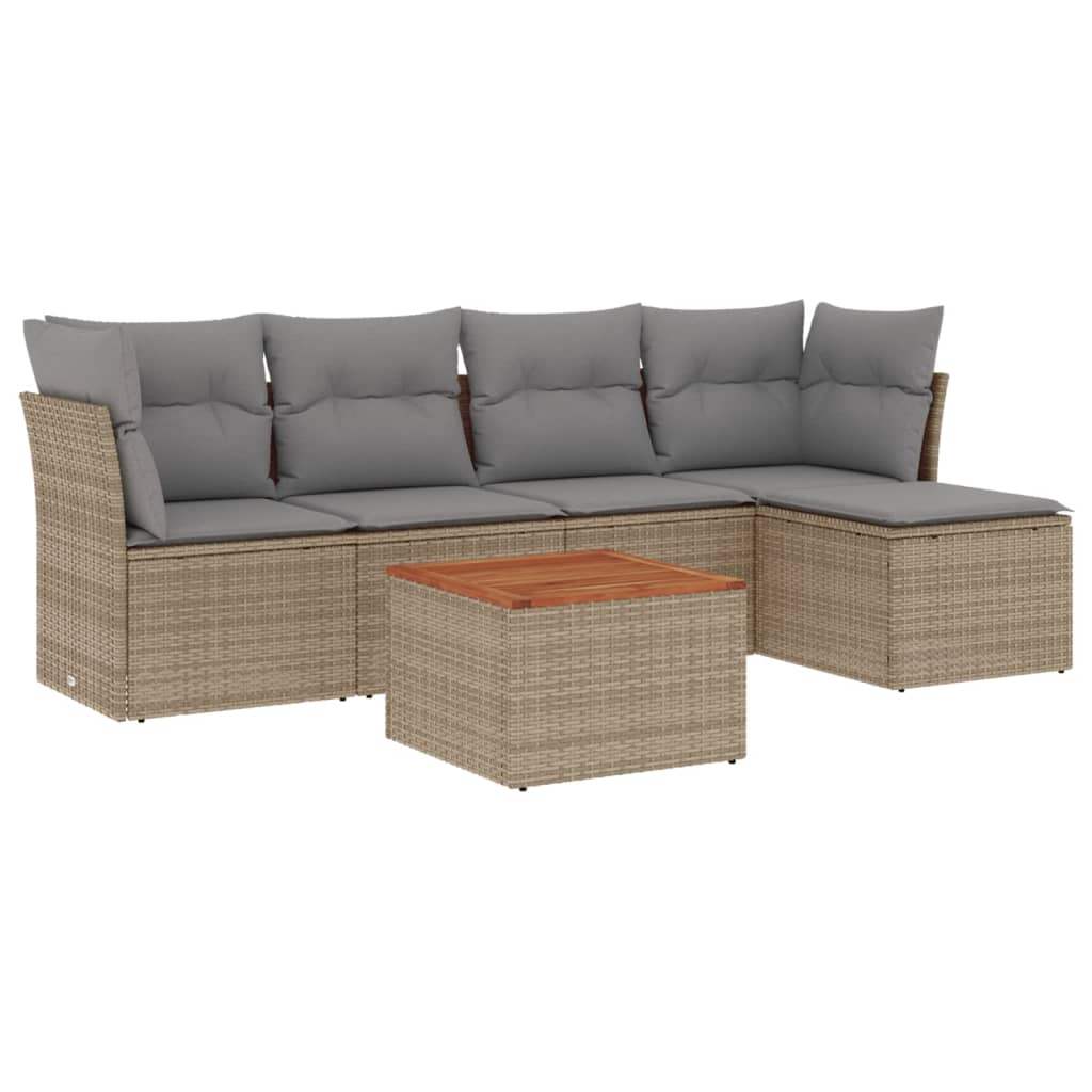Set Divano da Giardino 6 pz con Cuscini Beige in Polyrattan - homemem39