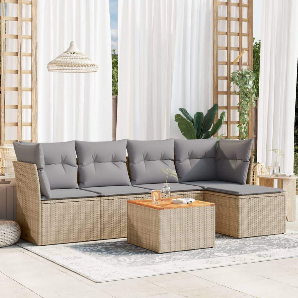 Set Divano da Giardino 6 pz con Cuscini Beige in Polyrattan - homemem39