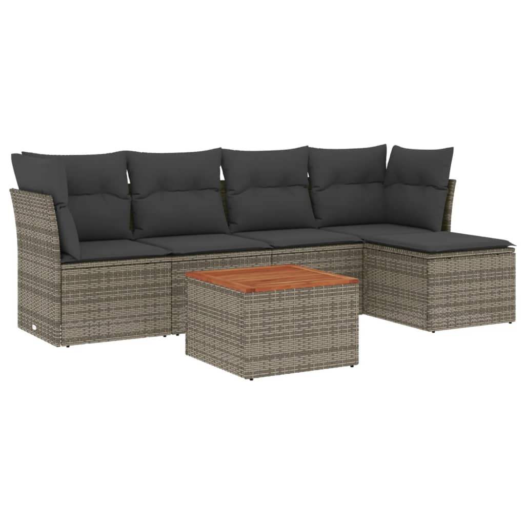 Set Divano da Giardino 6 pz con Cuscini Grigio in Polyrattan - homemem39