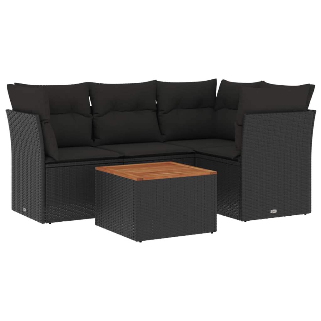 Set Divani da Giardino 5 pz con Cuscini in Polyrattan Nero - homemem39