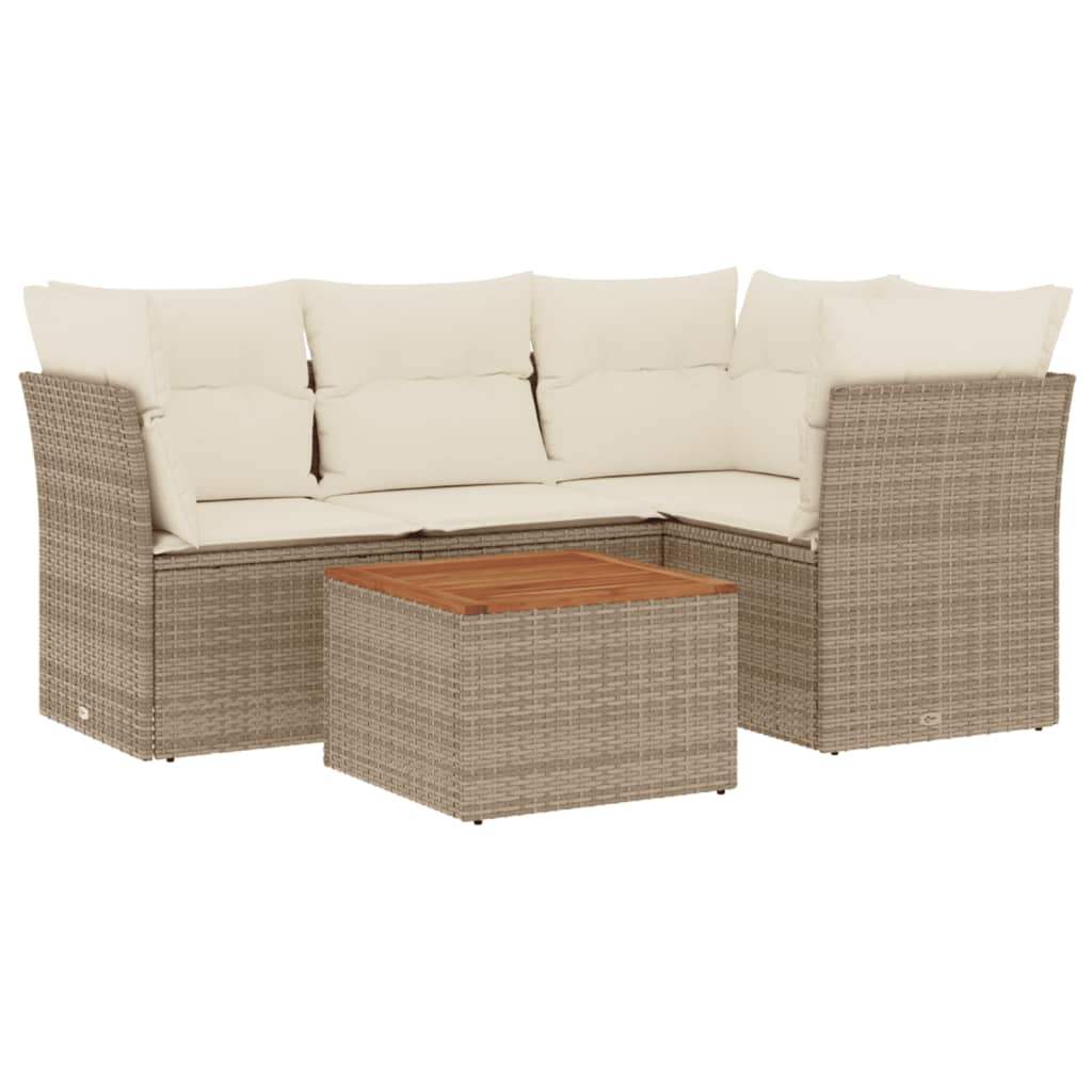 Set Divano da Giardino 5 pz con Cuscini Beige in Polyrattan - homemem39