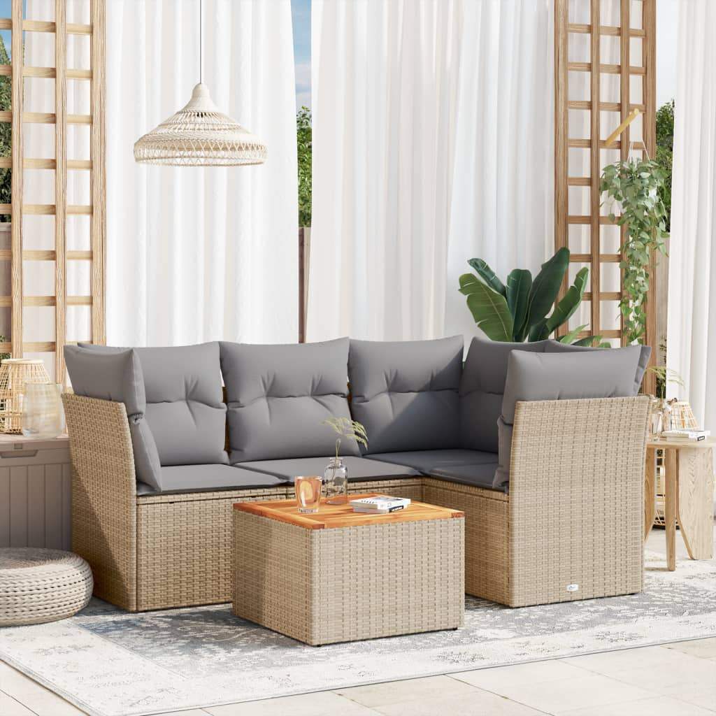 Set Divano da Giardino 5 pz con Cuscini Beige in Polyrattan - homemem39