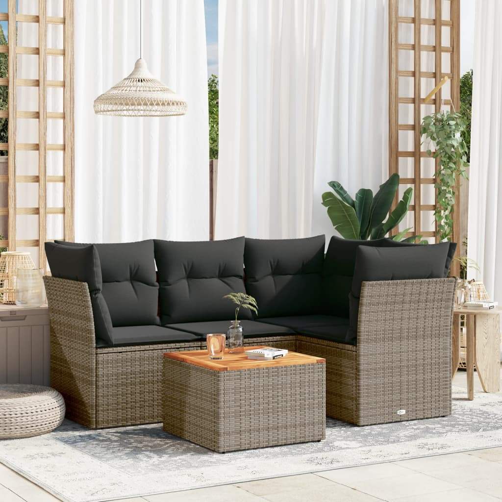 Set Divano da Giardino 5 pz con Cuscini Grigio in Polyrattan - homemem39