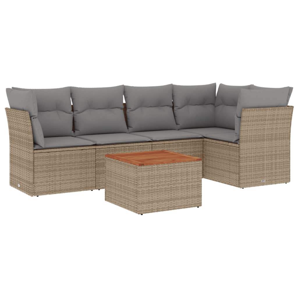 Set Divano da Giardino 6 pz con Cuscini Beige in Polyrattan - homemem39